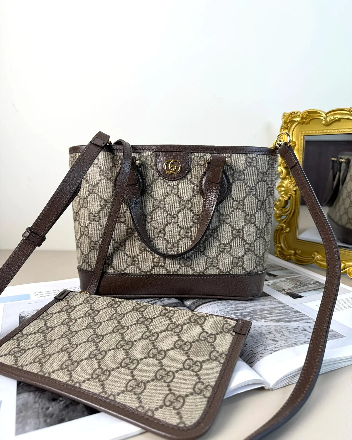 Gucci Ophidia Mini Tote Bag - Beige And Ebony, Brown - View 1