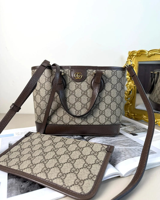 Gucci Ophidia Mini Tote Bag - Beige And Ebony, Brown - View 1